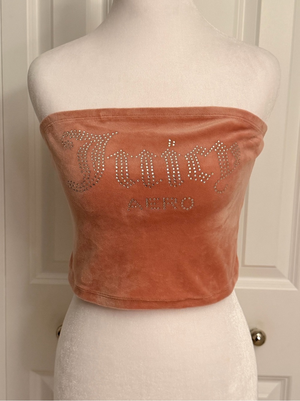 Aeropostale Velour Rhinestone Logo Tube Top Rust Brown XS Y2K